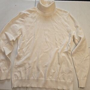 Lands End Ivory‎ Baumwolle Long Sleeve Turtleneck Shirt Top Women's Size 10 12